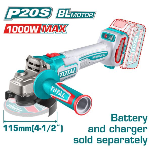 Amoladora Angular Brushless a Batería TOTAL 20V 125mm 900W Sin Batería TAGLI27153