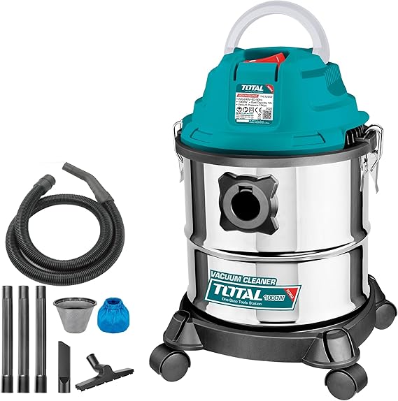 Aspirador Industrial con Cable TOTAL 1200W 20L Seco y Húmedo Boquillas Esquinas TVC12202