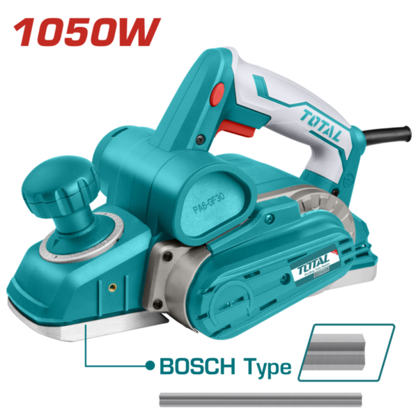 Cepillo Eléctrico con Cable TOTAL 1050W 82mm Profundidad 3mm 2 Cuchillas de Recambio TL1108236