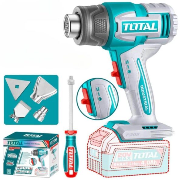 Decapador de Aire a Batería TOTAL 20V 300-550° 2 Velocidades + 4 Boquillas Sin Batería TB20045E