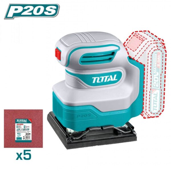 Lijadora Rectangular a Batería TOTAL 20V 110x100mm 12000rpm Sin Batería TSHSLI2014