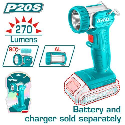 Linterna LED a Batería TOTAL 20V 5W Alta Intensidad Sin Batería TWLI2038
