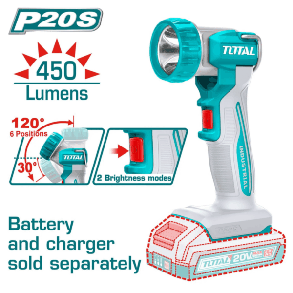 Linterna LED a Batería TOTAL 20V 8W Compacta Sin Batería TWLI2058