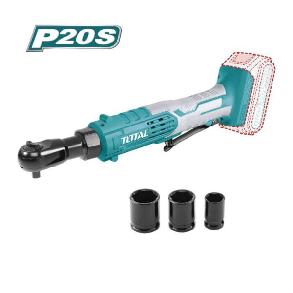 Llave Carraca a Batería TOTAL 20V 65Nm 3/8" con 3 Vasos Sin Batería TDRLI2060151