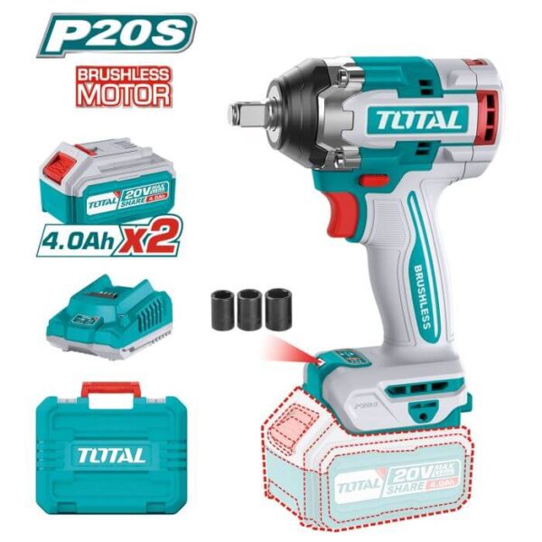 Llave de Impacto Brushless a Batería TOTAL 20V 1/2" Alta Potencia Sin Batería