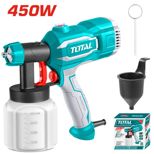 Pistola de Pintura con Cable TOTAL 450W 800ml Boquilla Ajustable + Aguja Limpiadora TT3506