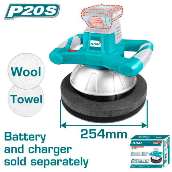 Pulidora Rotorbital a Batería TOTAL 20V 254mm Disco Grande + Bonetes Sin Batería TOPLI2001