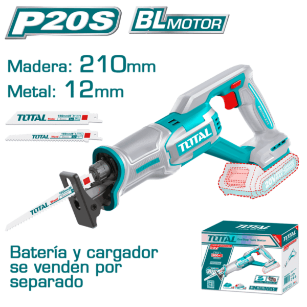Sierra Sable Brushless a Batería TOTAL 20V 210mm Corte Profundo Sin Batería TRSLI2108