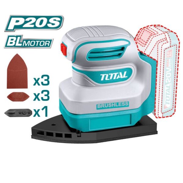 Lijadora Delta Brushless a Batería TOTAL 20V 12000rpm 3 Almohadillas Sin Batería TSHSLI2024