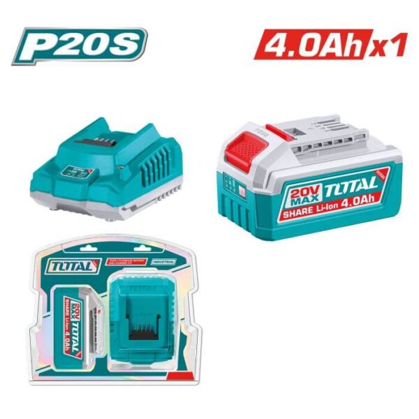 Pack 1 Batería TOTAL 20V 4Ah + Cargador Estándar TFBCPK1012E