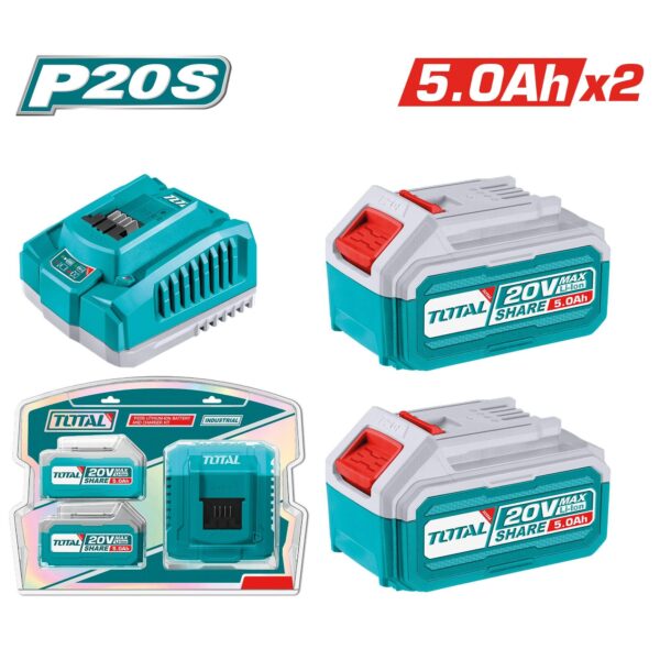 Pack 2 Baterías TOTAL 20V 5Ah + Cargador Rápido TFBCPK2513E