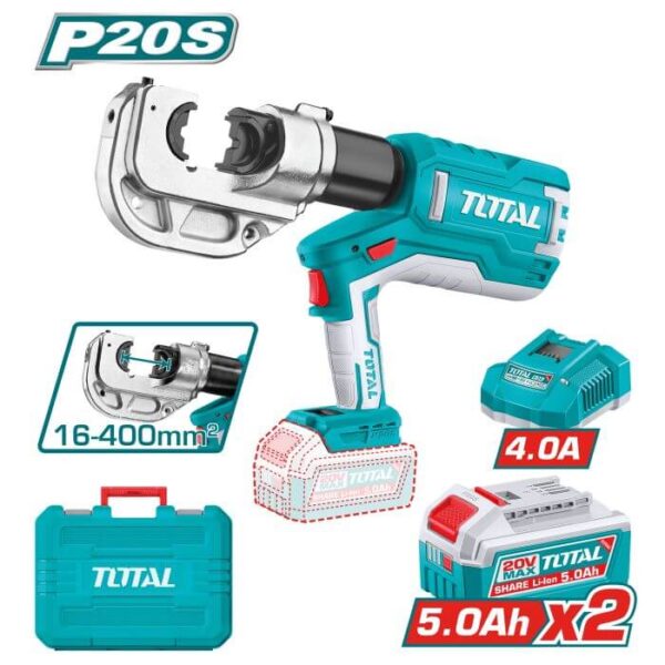 Crimpadora Hidráulica a Batería TOTAL 20V 120KN + 2 Baterías 5Ah + Cargador + Maletín TCTLI2005