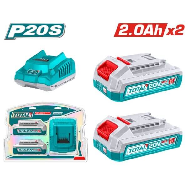 Pack 2 Baterías TOTAL 20V 2Ah + Cargador Estándar TFBCPK2212E