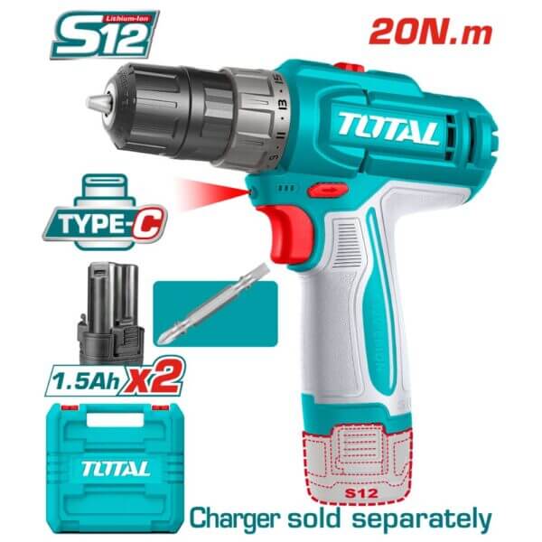 Taladro Atornillador a Batería TOTAL 12V 20Nm Compacto Sin Batería TDLI12202