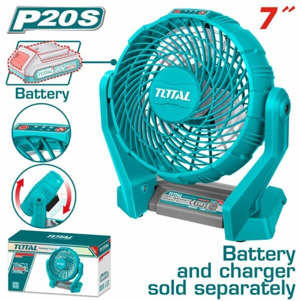 Ventilador Portátil a Batería TOTAL 20V Ajuste 3 Velocidades Sin Batería TFLI2001