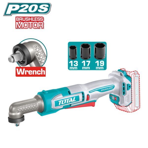 Llave de Impacto Angular Brushless a Batería TOTAL 20V 80Nm 3/8" Sin Batería TAIWLI2081