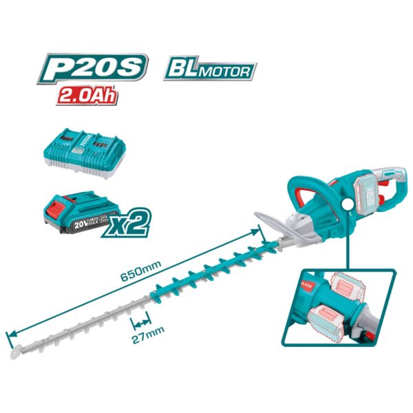 Kit Cortasetos Brushless a Batería TOTAL 40V 650mm Profesional 27mm + Baterías + Cargador THTLI400282