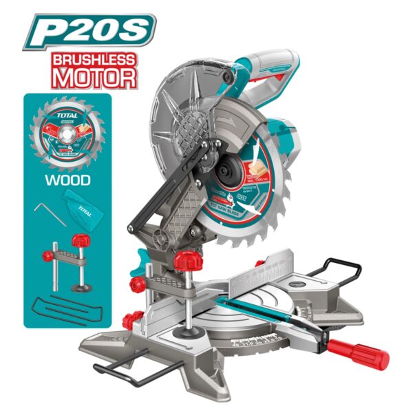 Ingletadora Brushless a Batería TOTAL 20V 210mm Motor Sin Escobillas Sin Batería TMSLI2021