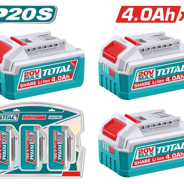 Pack 3 Baterías TOTAL 20V 4Ah Compatible Plataforma P20S TOSLI251296E