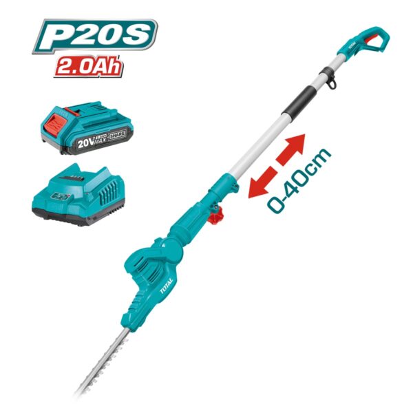 Kit Cortasetos de Altura a Batería TOTAL 20V 460mm Cabezal Giratorio 90° + Batería 2Ah + Cargador TPHT2016012