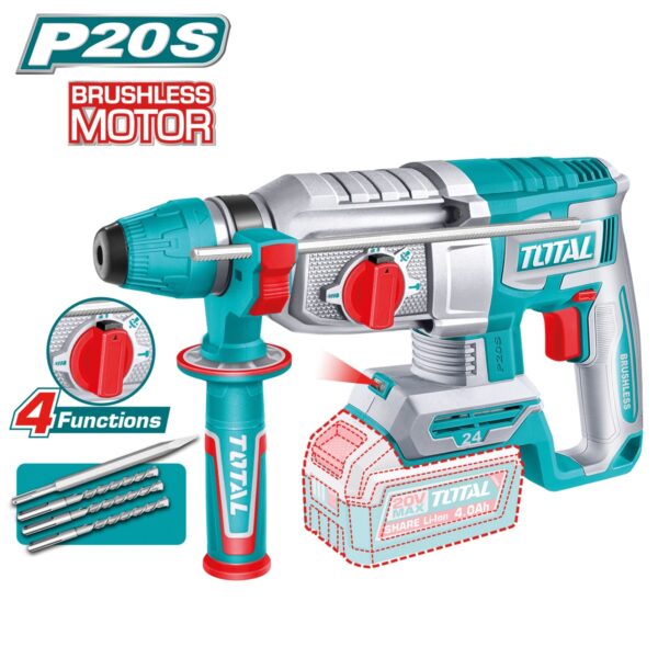 Martillo Combinado Brushless a Batería TOTAL 20V 2.4J SDS Plus 24mm Sin Batería TRHLI20248