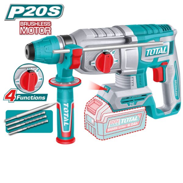 Martillo Combinado Brushless a Batería TOTAL 20V 2.5J SDS Plus 26mm Sin Batería TRHLI26208