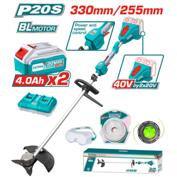 Desbrozadora Brushless a Batería TOTAL 40V 255mm Motor Sin Escobillas Sin Baterías TSTLI20028