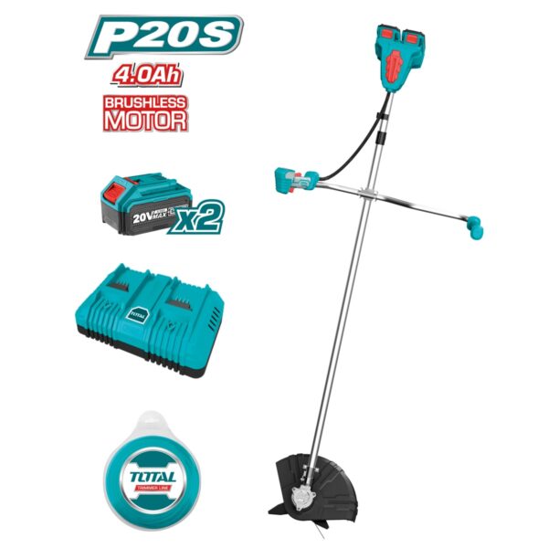 Kit Desbrozadora Brushless a Batería TOTAL 40V 255mm 6500rpm + 2 Baterías 4Ah + Cargador Rápido Doble TSTLI202521